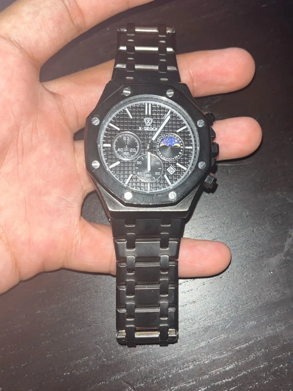 Black Men's Multifunction Stainless Steel Watch